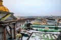 St. Petersburg, Russia, February 2020 . The roof of St. Isaac`s Cathedral and a view of the Palace Square.