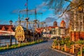 Beautiful architecture of Gdansk old town reflected in the Motlawa river at sunrise, Poland Royalty Free Stock Photo