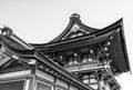 Beautiful architecture in Kiyomizu-Dera temple, Kyoto, Japan (black and white) Royalty Free Stock Photo