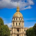 Beautiful architecture of the Les Invalides building with a golden dome in Paris, France Royalty Free Stock Photo