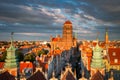 Beautiful architecture of the Main Town of Gdansk in the rays of the setting sun. Poland Royalty Free Stock Photo