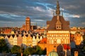 Beautiful architecture of the Main Town of Gdansk in the rays of the setting sun. Poland Royalty Free Stock Photo