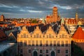 Beautiful architecture of the Main Town of Gdansk in the rays of the setting sun. Poland Royalty Free Stock Photo