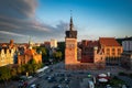 Beautiful architecture of the Main Town of Gdansk in the rays of the setting sun. Poland Royalty Free Stock Photo