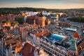 Beautiful architecture of the Main Town of Gdansk in the rays of the setting sun. Poland Royalty Free Stock Photo