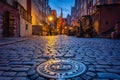 Beautiful architecture of Mariacka street in Gdansk at night, Poland