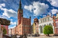 Beautiful architecture of the old town in Gdansk with city hall and Artus court, Poland Royalty Free Stock Photo