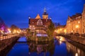 Beautiful architecture of the old town in Gdansk at dusk, Poland Royalty Free Stock Photo