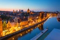 Beautiful architecture of the old town in Gdansk at dusk, Poland Royalty Free Stock Photo