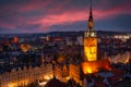 Beautiful architecture of the old town in Gdansk at dusk. Poland Royalty Free Stock Photo