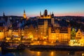 Beautiful architecture of the old town in Gdansk at dusk, Poland Royalty Free Stock Photo