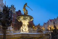 Beautiful architecture of the old town in Gdansk with Neptune fountain at dawn, Poland Royalty Free Stock Photo