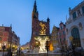 Beautiful architecture of the old town in Gdansk with Neptune fountain at dawn, Poland Royalty Free Stock Photo