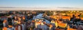 Beautiful architecture of old town in Gdansk, Poland at sunny day. Panorama banner size Aerial view from drone of the Royalty Free Stock Photo