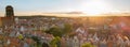 Beautiful architecture of old town in Gdansk, Poland at sunny day. Panorama banner size Aerial view from drone of the Royalty Free Stock Photo