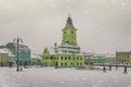 Beautiful architecture of the 90s in the old tourist town of Brasov in winter season.