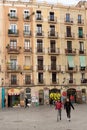 Beautiful architecturResidential apartment building with shops on the ground floor Barcelonae in the city centre of Barcelona Royalty Free Stock Photo