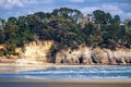 Beautiful area of Morgat with the sand beach and rocky coastline, Finistere, Brittany Bretagne, France Royalty Free Stock Photo