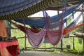 Beautiful area next to a garden with colorful hammocks. Costa Rica Royalty Free Stock Photo