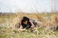 Beautiful army girl with gun Royalty Free Stock Photo