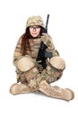 Beautiful army girl with rifle Royalty Free Stock Photo