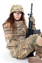 Beautiful army girl with rifle Royalty Free Stock Photo