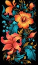 Beautiful arrangement of bright and stunning flowers in an interesting botanical pattern