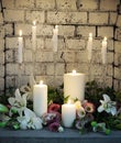 Beautiful arrangement of candles and flowers