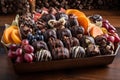 beautiful arrangement of chocolate-covered fruit and nuts, ready to be delivered to friend or loved one