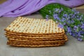 Beautiful arrangement of flowers decorates this kosher Passover matzoh.