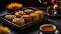 Traditional Mooncakes and Tea Serving for the Mid-Autumn Festival Celebration Feast Royalty Free Stock Photo