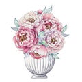 A beautiful arrangement of peonies in shades of pink fills a white vase, radiating elegance and sophistication in a