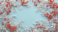 Beautiful arrangement of red berries and white branches on blue background Royalty Free Stock Photo
