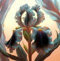 beautiful art black-grey iris flower against soft pale background. Digital artwork. close up. paint style. Ai generated