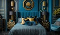 Beautiful Art Deco interior design bedroom with geometric patterns, Generative AI Royalty Free Stock Photo