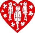 Art with irish dancing girls in the red heart Royalty Free Stock Photo