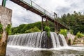 A beautiful artificial waterfall for swimming in the summer in the city of Satanov