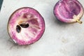 Beautiful artistic image of purple star fruit rind with seeds