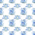 Beautiful artistic tender wonderful blue porcelain china tea cups pattern Royalty Free Stock Photo