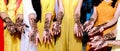 Beautiful artwork drawn on the hand of an Indian bride with herbal heena in wet condition Royalty Free Stock Photo