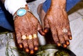 Beautiful artwork of Henna Mehndi on fair hands of indian groom