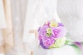 Beautiful Asian bride in wedding dress concept, happy girl hold flowers bouquet dream to her wedding date plan to shopping, woman Royalty Free Stock Photo