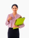 Beautiful Asian business woman one person standing smiling happiness holding work file folder Royalty Free Stock Photo