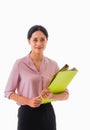 Beautiful Asian business woman one person standing smiling happiness holding work file folder Royalty Free Stock Photo