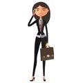Beautiful asian business woman talking on the cell phone and smiling. Vector flat cartoon illustration. Royalty Free Stock Photo