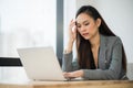 Beautiful asian businesswoman using laptop working in office and depressed Royalty Free Stock Photo