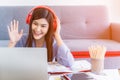 Beautiful asian businesswoman working at home. Royalty Free Stock Photo