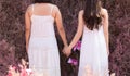 Beautiful Asian couple with wedding dress LGBT women spent time together in park  homosexual announcement relationship for social Royalty Free Stock Photo