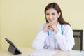 Beautiful Asian doctor sitting waiting to check the disease Royalty Free Stock Photo