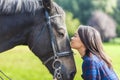 Beautiful Asian Eurasian Girl With Her Horse Royalty Free Stock Photo